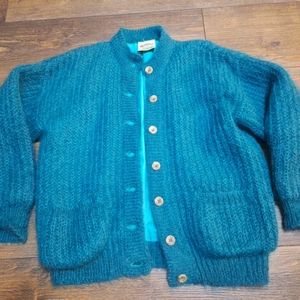 Bonner Of Ireland Size M Sweater Cardigan Mohair Blue Button Crew Chunky Vintage